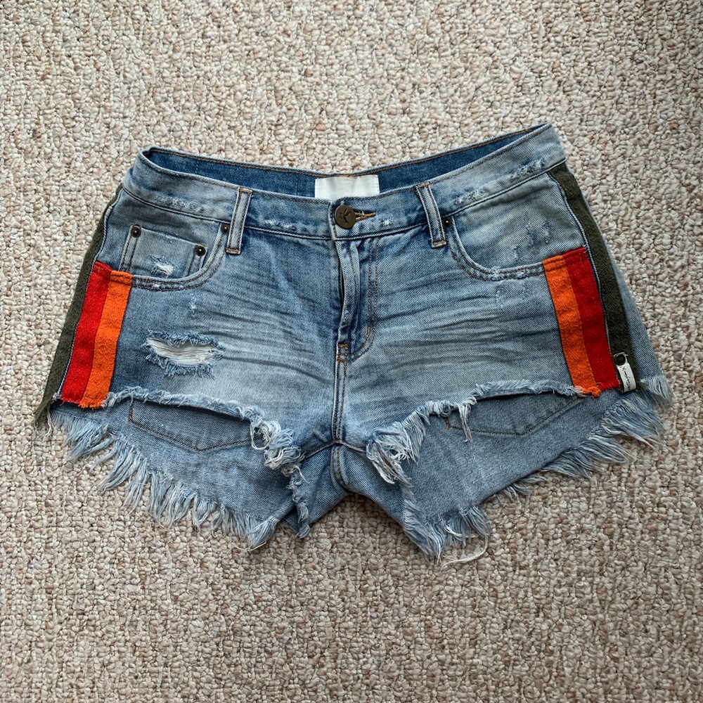OneTeaspoon Retro Stripe Bonita Lightly Distressed Shorts